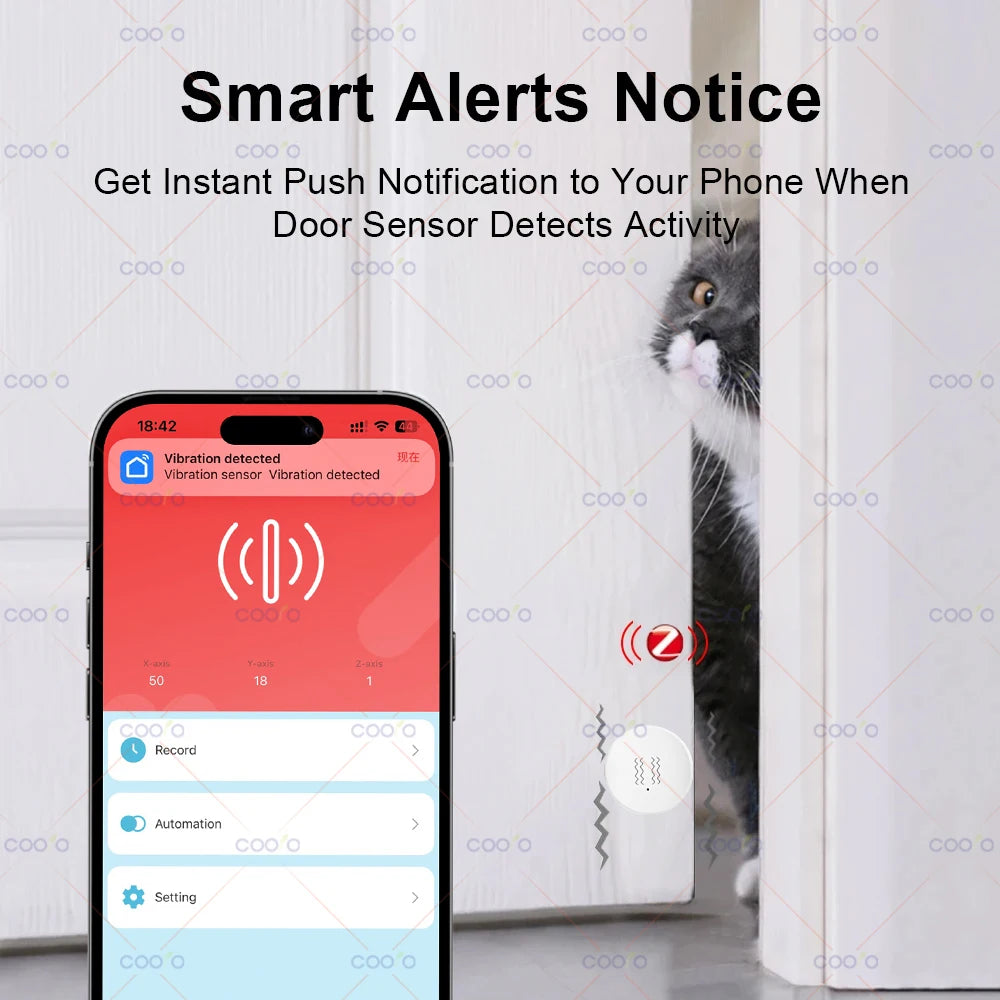 Tuya Zigbee Smart Vibration Sensor Detection Tilt XYZ Axis Sensor SmartLife App Notification Real-Time Motion Shock Alarm Record