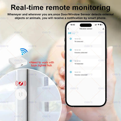 Tuya Zigbee Smart Vibration Sensor Detection Tilt XYZ Axis Sensor SmartLife App Notification Real-Time Motion Shock Alarm Record